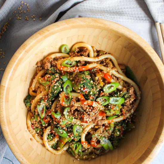 Udon Noodles with Ground Beef