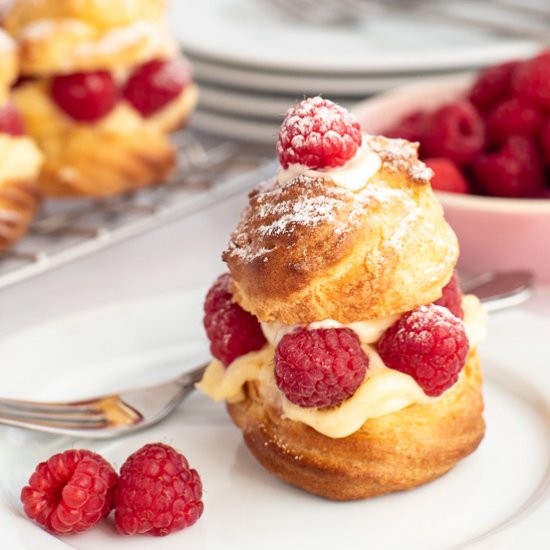 Raspberry Custard Profiteroles