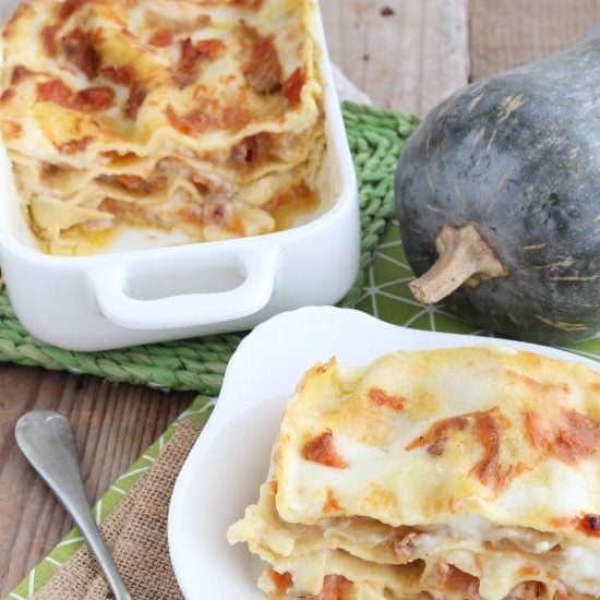 Lasagna with pumpkin and sausage