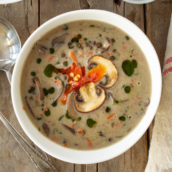 Creamy Mushroom Lentil Soup