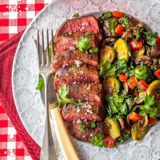 Steak with Brussels Sprouts Saute