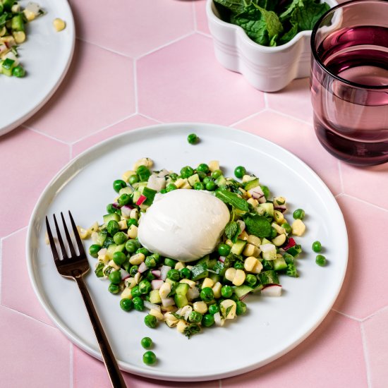 Minty Spring Veggie + Burrata Salad