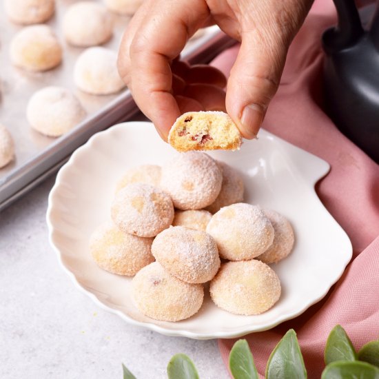 Strawberry Snowball Cookies