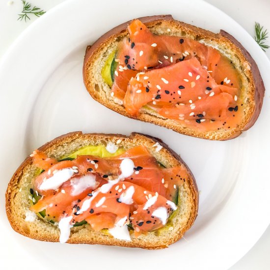 Salmon Toast with Avocado Custard