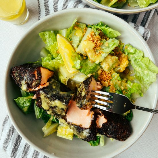 Blackened Salmon Caesar Salads