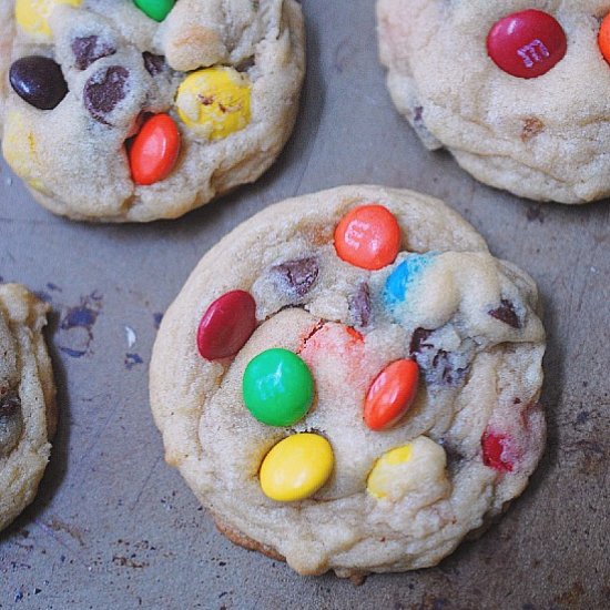 Soft and chewy M&M cookies