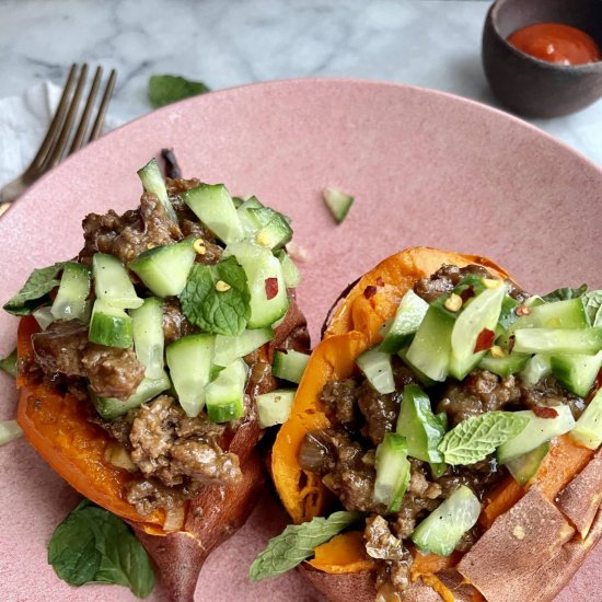 Ginger Beef Stuffed Sweet Potatoes