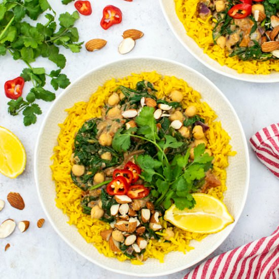 SPINACH WITH CHICKPEA RICE BOWL