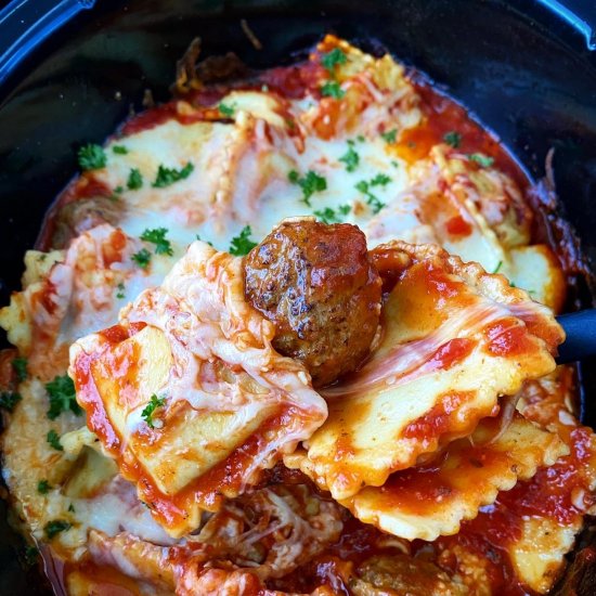 Cheesy Ravioli Meatball Casserole