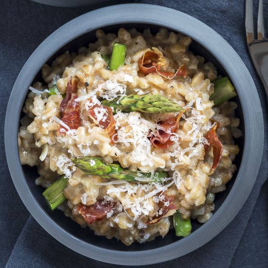 Roasted Asparagus Farro Risotto