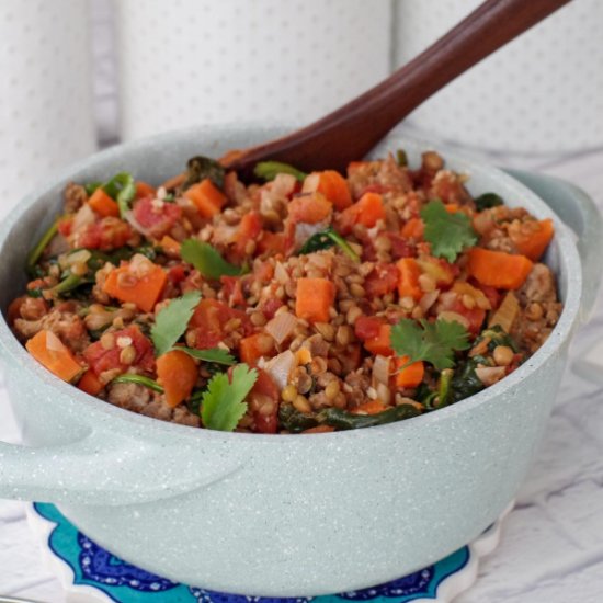 Lentil & Sausage Stew with spinach