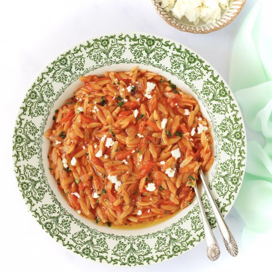 Greek Orzo with tomatoes and feta