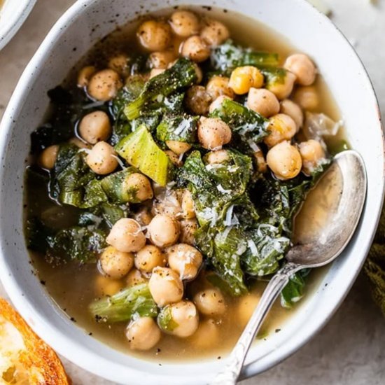 Escarole and Chickpea Soup w Toast