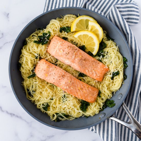 Lemon Kale Pasta with Salmon