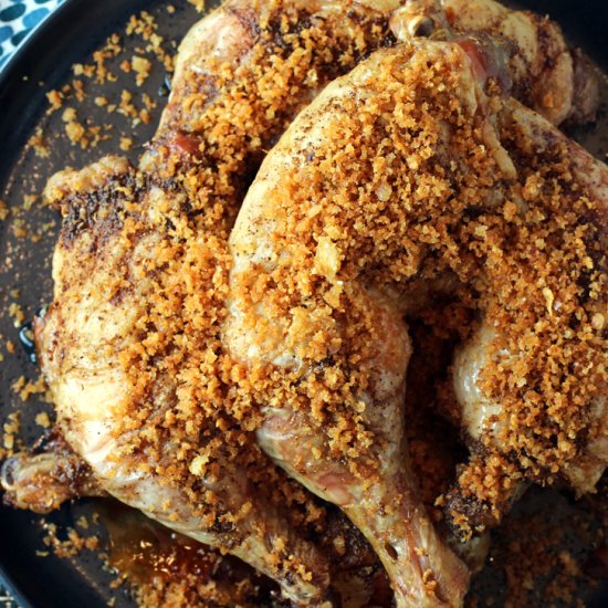 Spiced chicken with crunch-crumbs