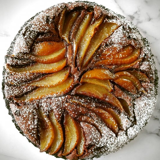 Chocolate and pear tart w/ sherry