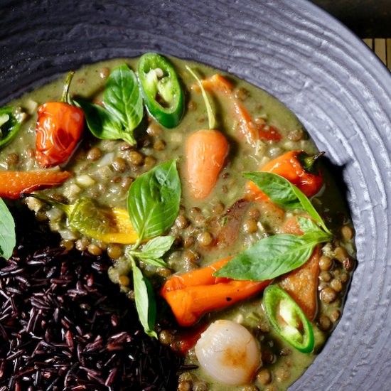 Green Lentil Curry with Black Rice