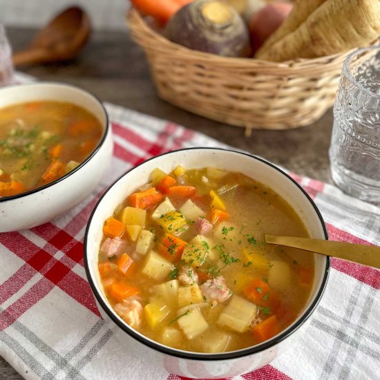 Split pea and root vegetable soup