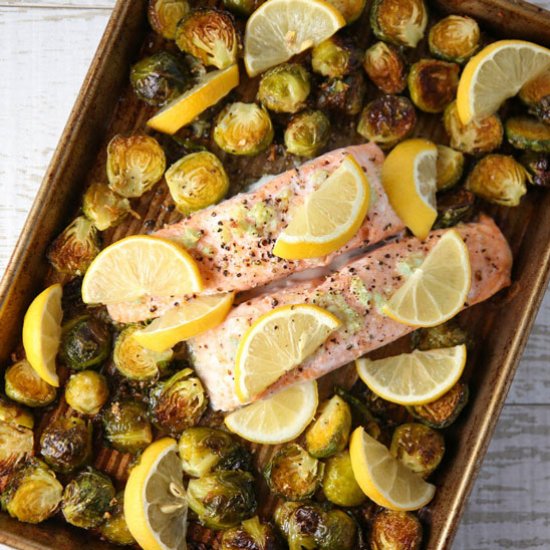 Garlic Lemon Salmon with Brussels