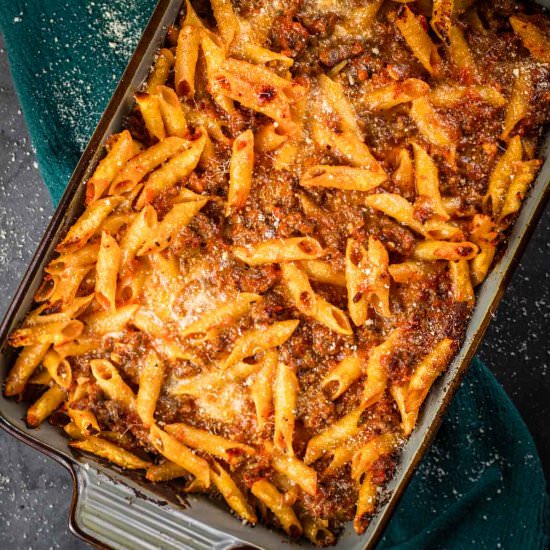 Baked Mostaccioli con Ricotta