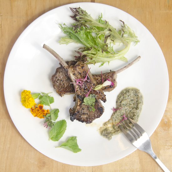 Lamb Chop with Mint Walnut Pesto