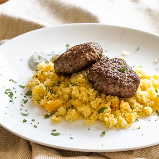 Spiced Lamb Patties & Coucous Apric