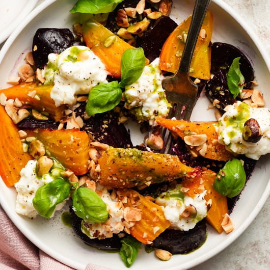 Beets with Burrata and Hazelnuts