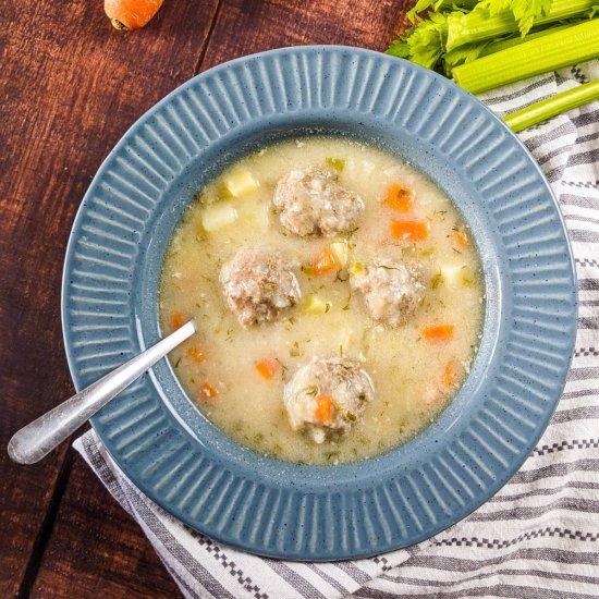 Lemony Greek meatball soup