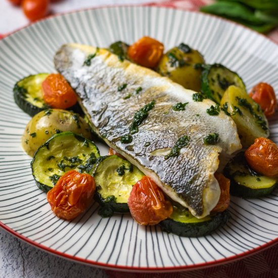 Pan-Fried Sea Bass with Basil Pesto