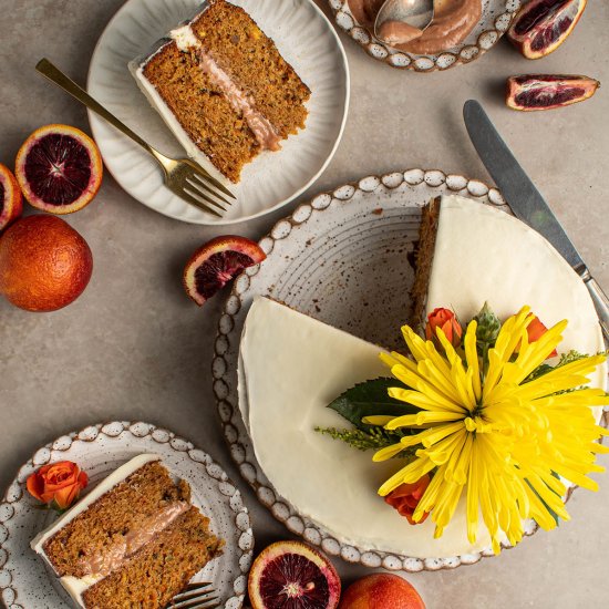 Carrot cake with blood orange curd