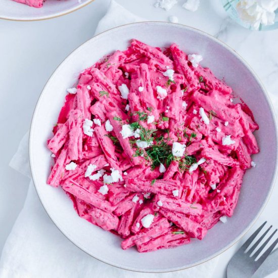 Creamy Pink Pasta made with Beets