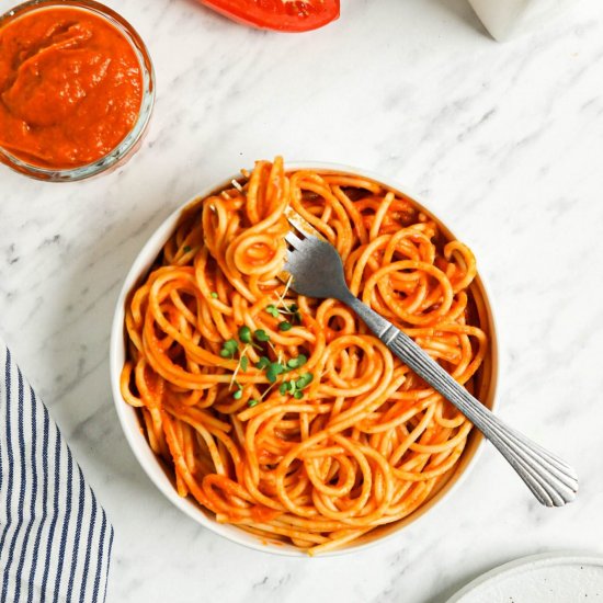 Roasted Veggie Tomato Sauce Pasta