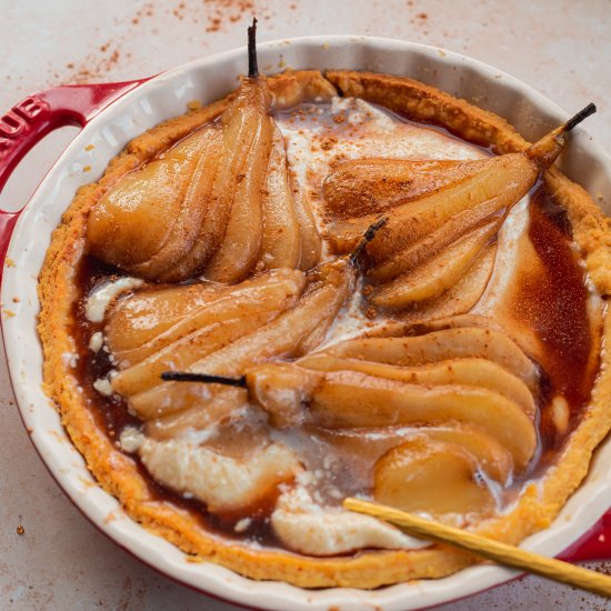 Poached Pear and Ricotta Tart