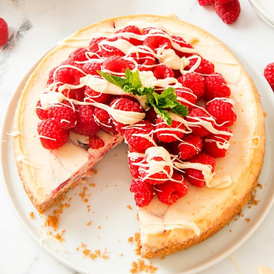 White Choc & Raspberry Cheesecake