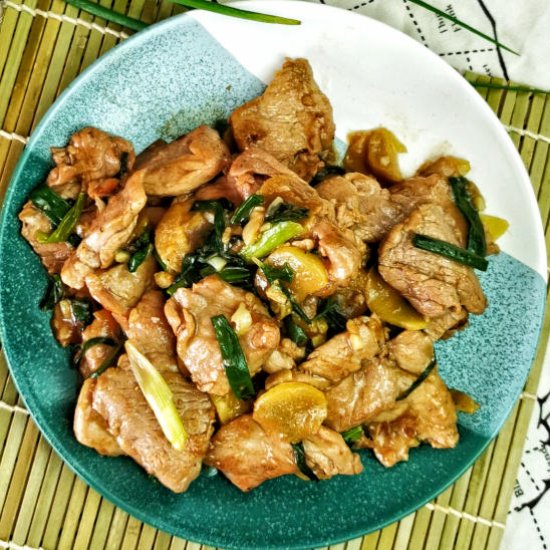 Pork stir-fry with ginger