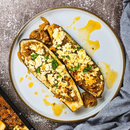 Greek Stuffed Eggplants With Onions