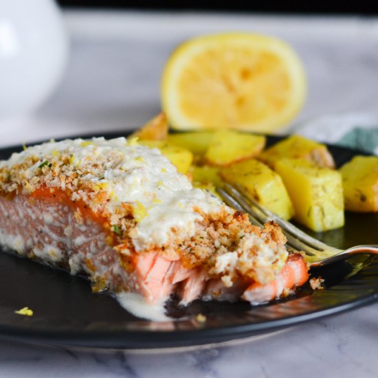 Panko Salmon with Lemon Cream Sauce