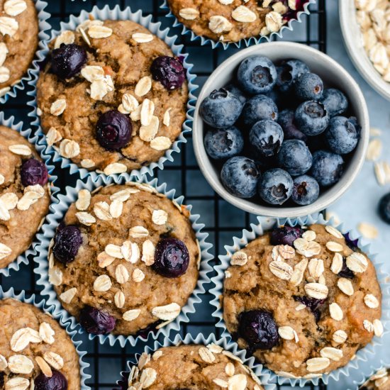 Banana blueberry oatmeal muffins