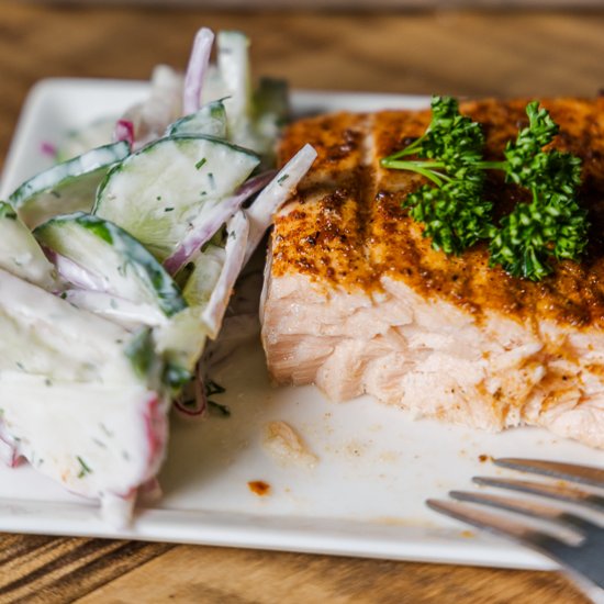 Harissa Salmon & Cucumber Salad