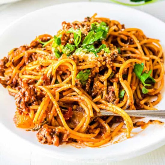 One Pot Ground Turkey Spaghetti