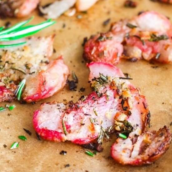 Smashed Rosemary Garlic Radishes