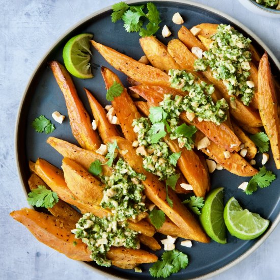 Sweet Potato Wedges Cilantro Sauce