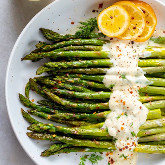 Roasted Asparagus, Lemon Dill Sauce