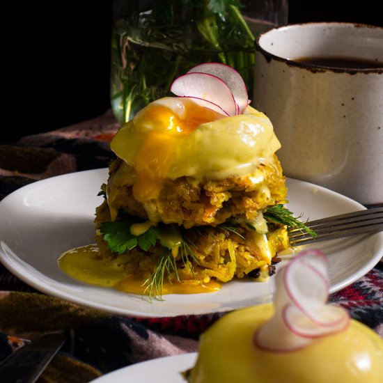 Kedgeree Fish Cake Eggs Benny