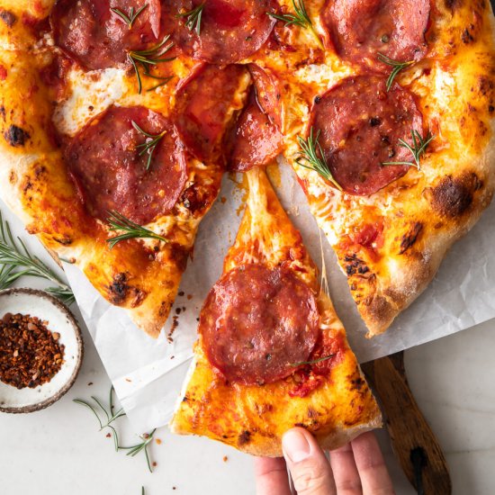 spicy calabrese pizza with salami