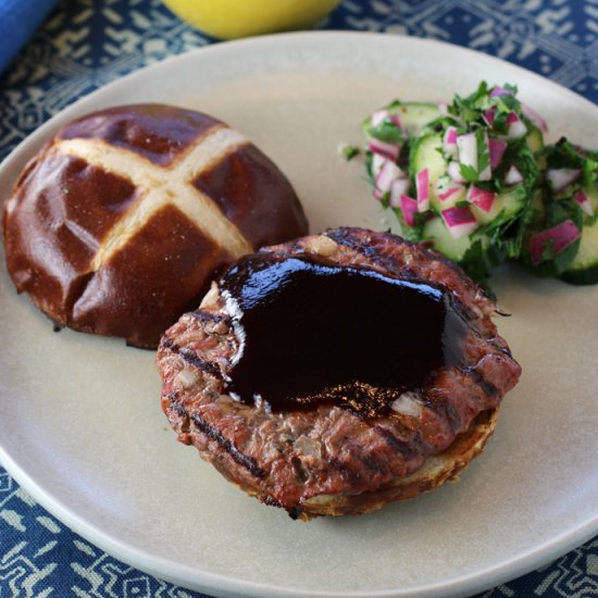 Pomegranate-sauced Adana burgers