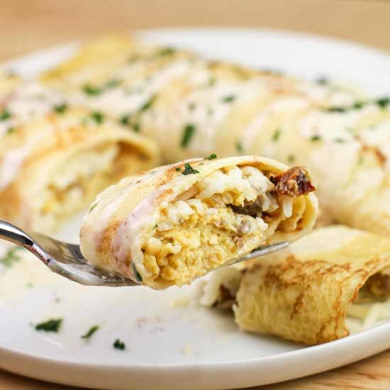 Sausage Crepes with Maple Béchamel