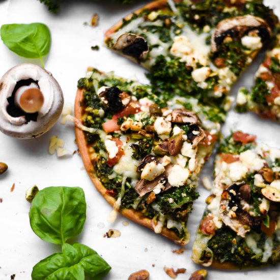 Pistachio Kale Pesto Vegan Pizzas