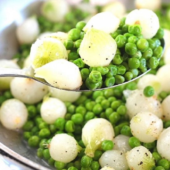 sautéed peas and pearl onions