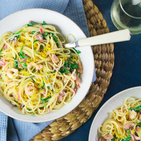 Smoked Salmon Prawn Linguine